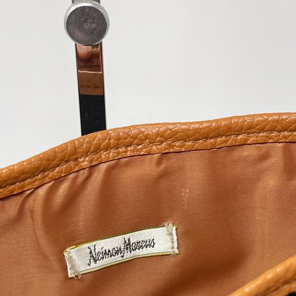 Neiman Marcus Blue Black Tan Faux Leather Colorblock Stripe Tote Bag Purse - Picture 7 of 13